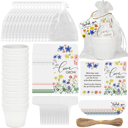 Cinrobiye 50 Sets Let Love Grow Wedding Favors for Guests Seed Packet Bags (Seed Not Include) with Tags & Labels Flowerpot for Bridal Shower Party Favors Bulk Wedding Souvenirs for Guests (Wild Flower)