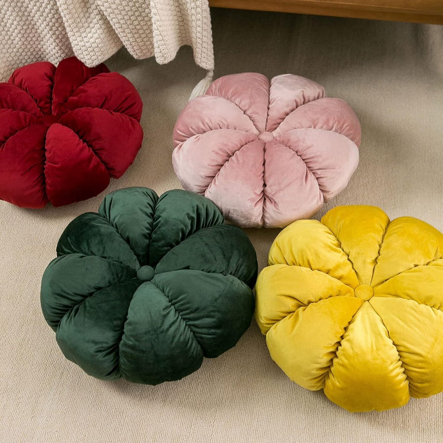Flower Pillow Cushion Round Decorative Throw Pillow for Couch Bedroom Flower-Shaped Floor Cushion for Girls Kids (Yellow, 15.7”)