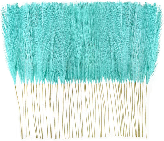 50pcs Faux Pampas Grass, 21.6" Short Artificial Pompous Grass Branches for Vase Filler Home Table Centerpieces Wedding Decor (Sky Blue)