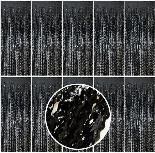 Black Backdrop for Party Decorations, Wave Foil Fringe Curtain Tinsel Photo Backdrop Black Streamers Tinsel Curtain for Birthday Wedding Bachelorette Christmas Celebration Party Decorations