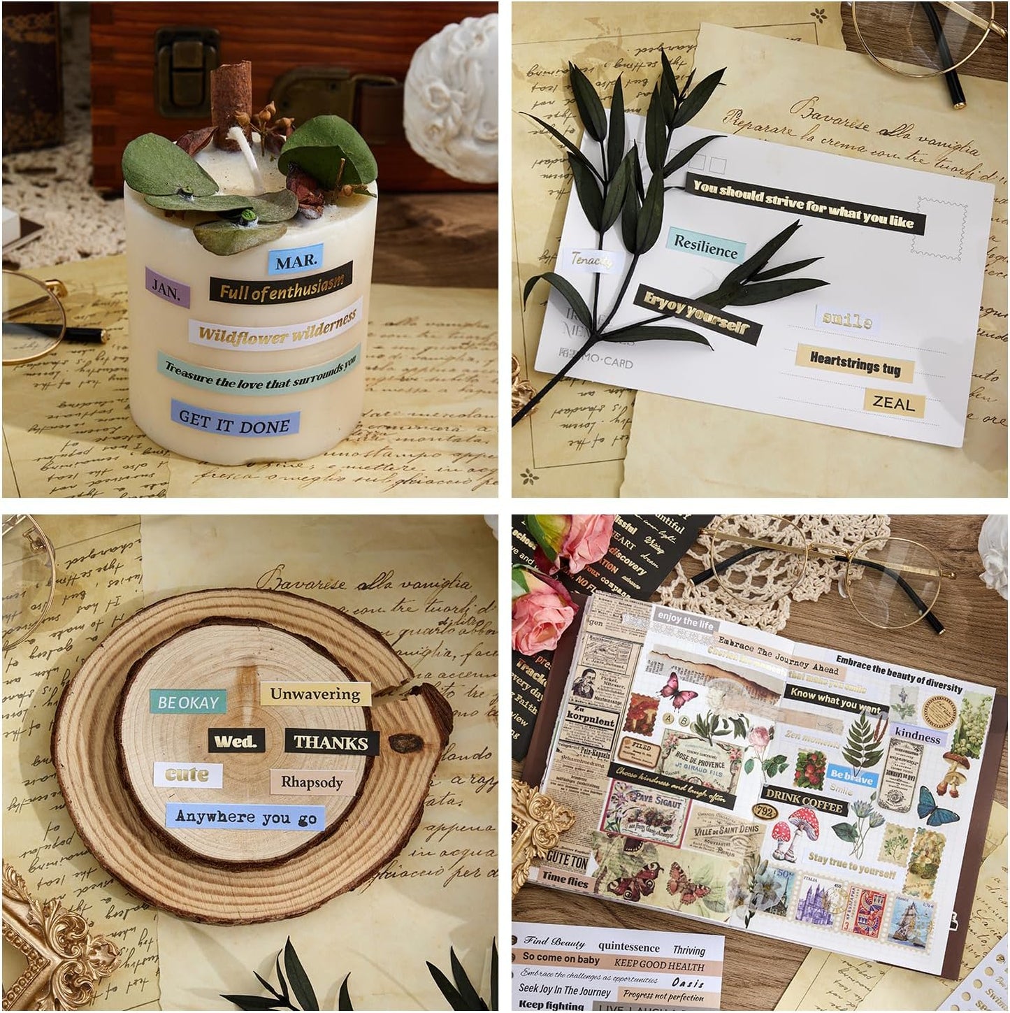 2500+ Pcs Word Stickers for Journaling, 50 Sheets Quote Sticker Gold Foil Art Scrapbook Supplies for Junk Journal, Scrapbooking Supplies for Bullet Journal Craft Small Talk Stickers for DIY Gift Card