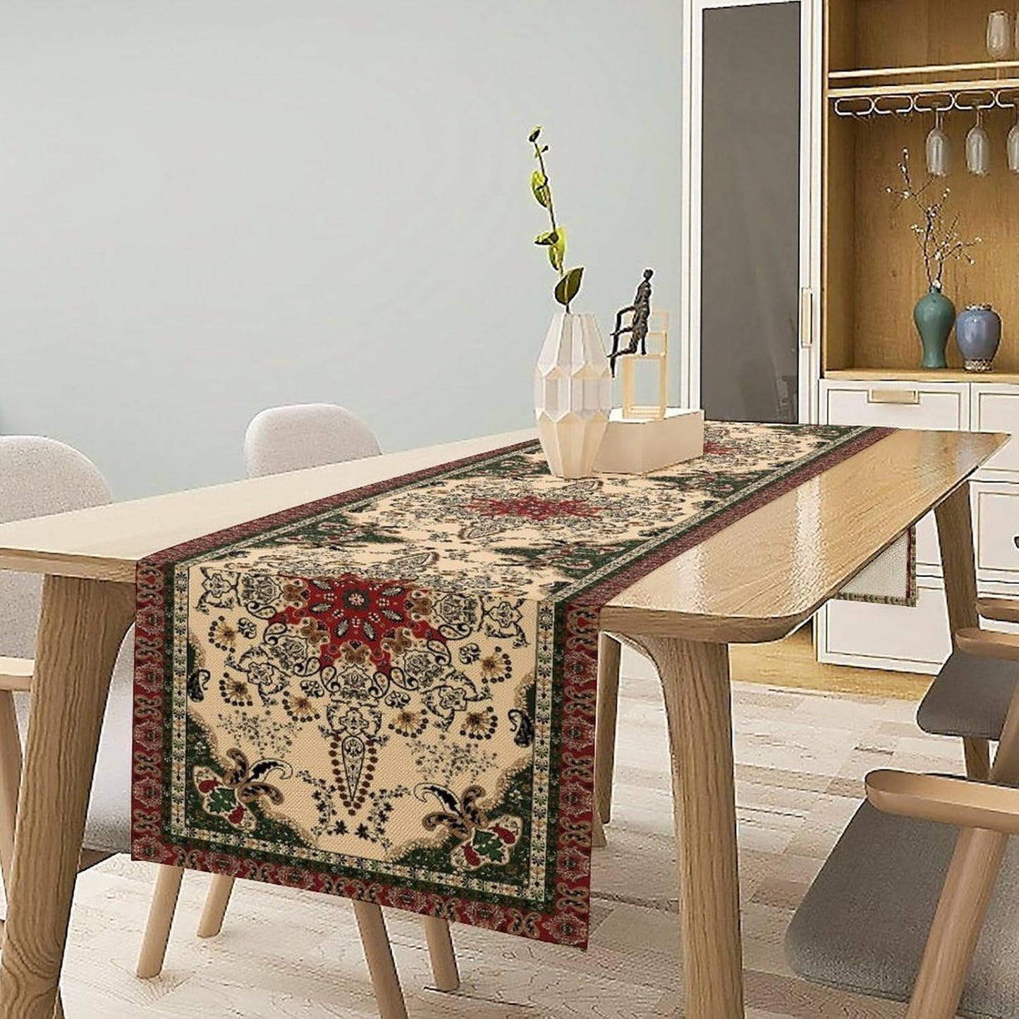 Vintage Paisley Bohemian Table Runner Beige Red Rustic Farmhouse Home Kitchen Table Dining Coffee Room Garden Party Wedding Decor 13x36in