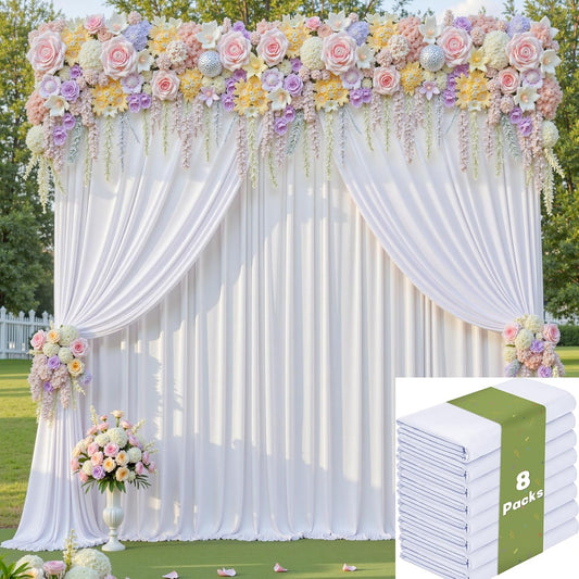 40ftx10ft Wrinkle Free White Backdrop Curtains for Party Background, 8 Panels 5x10ft Silky Polyester Photo Backdrop Drapes Back Drop Cloth for Wedding Birthday Photography Bridal Baby Shower Decor