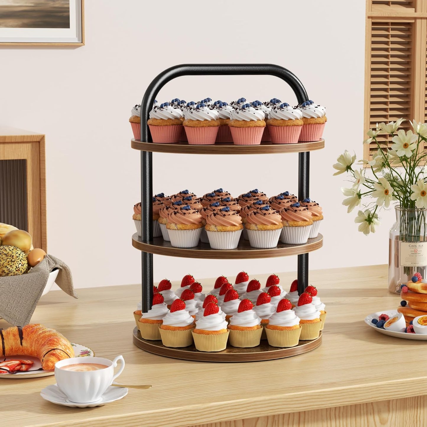 2 Pack Wooden Cupcake Stand, 3 Tier Large Cupcake Tower Stand 50 Cupcakes, Dessert Stand Cupcake Display Stand Cupcake Tower for Party, Wedding, Birthday, Halloween, Farmhouse Decor