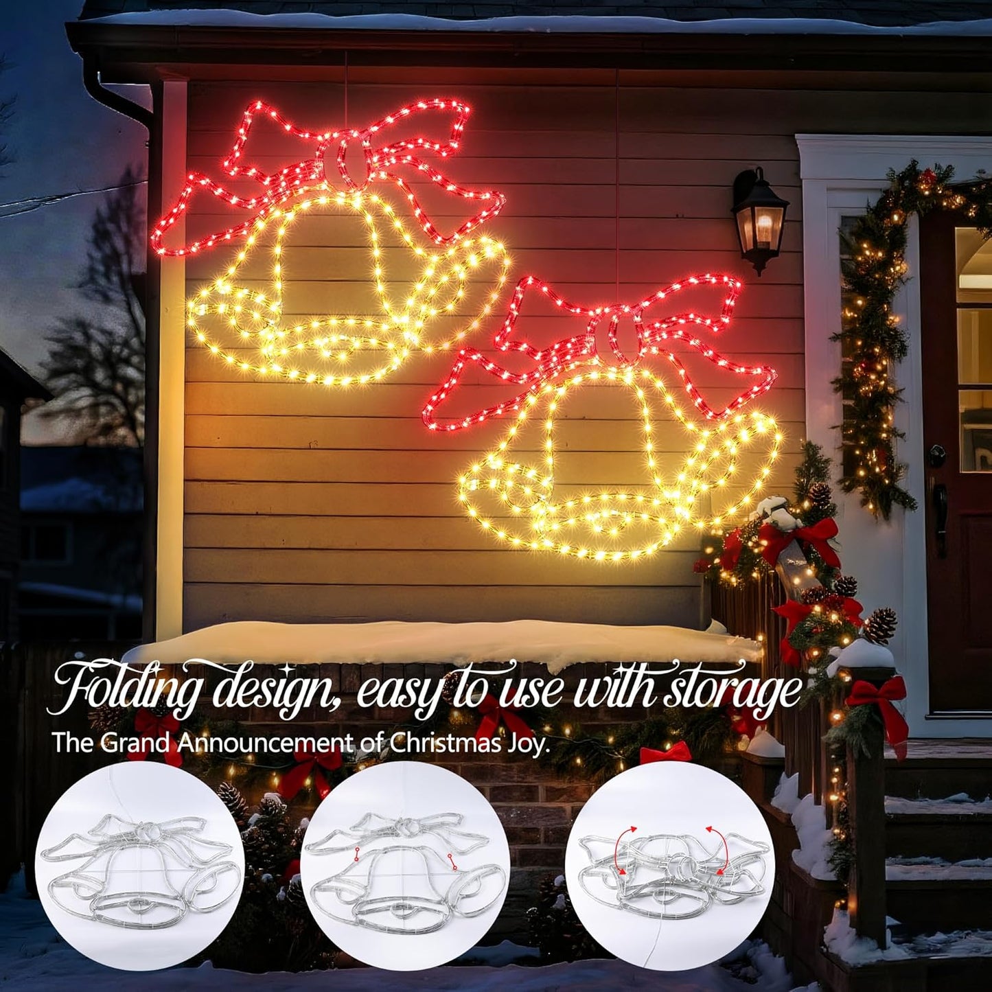 Christmas 33'' Large Bell Lights Decoration - 297LED Outdoor Waterproof Christmas Lights Large Bell Decoration with Timer for Outdoor Home Party Wall Hanging Light