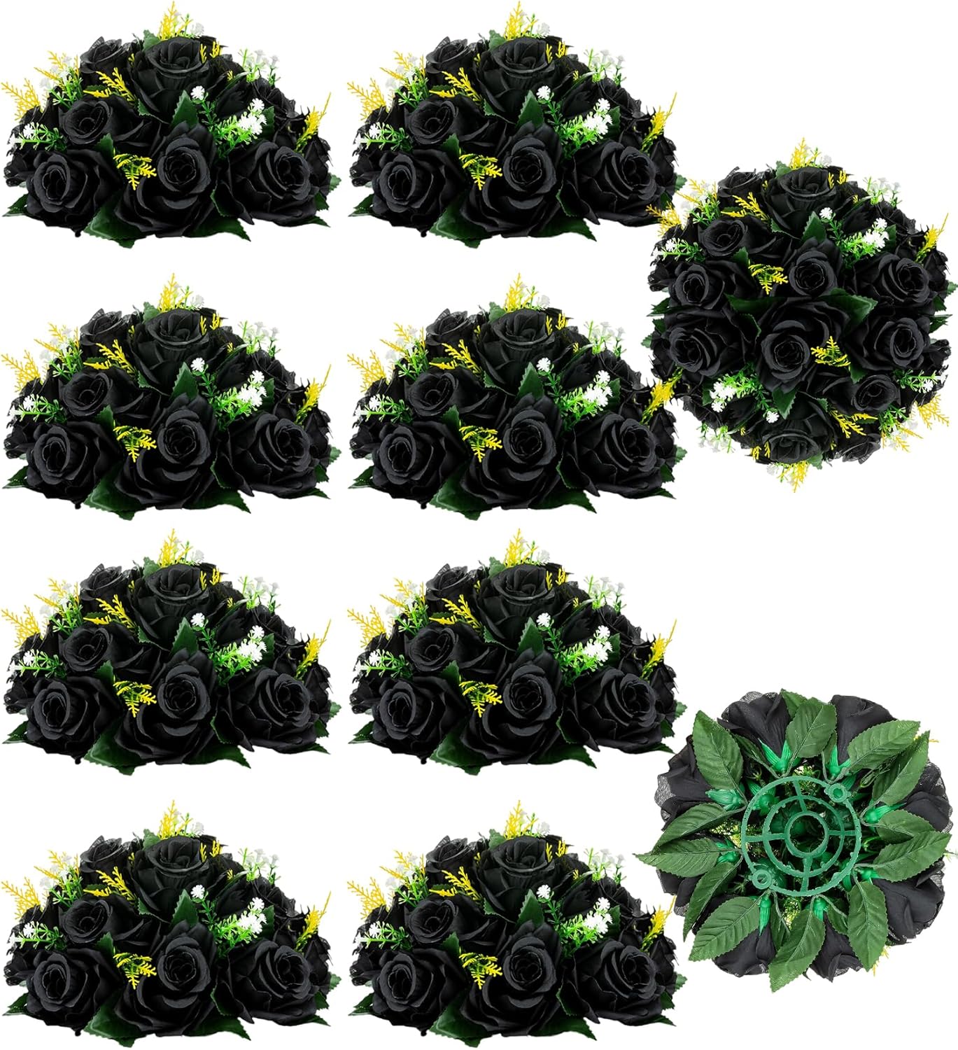 BLOSMON Flower Balls Wedding Rose Centerpieces 10 Pcs Black Fake Flowers Kissing Balls Decor Artificial Floral Arrangements Flower Bouquet of Roses Home Party Room Table DIY Decorations