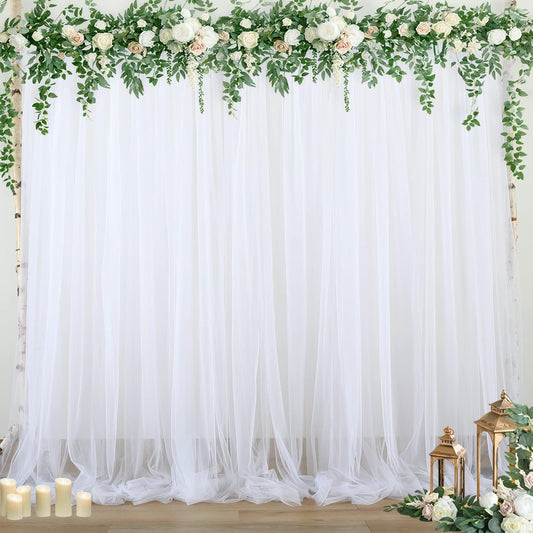 White Sheer Backdrop Curtains Tulle Backdrop Curtain for Parties Wedding White Backdrop Curtain for Birthday Party Baby Shower Photos Background Drape 20ft x 10ft(5ft x 10ft, 4 Panels)