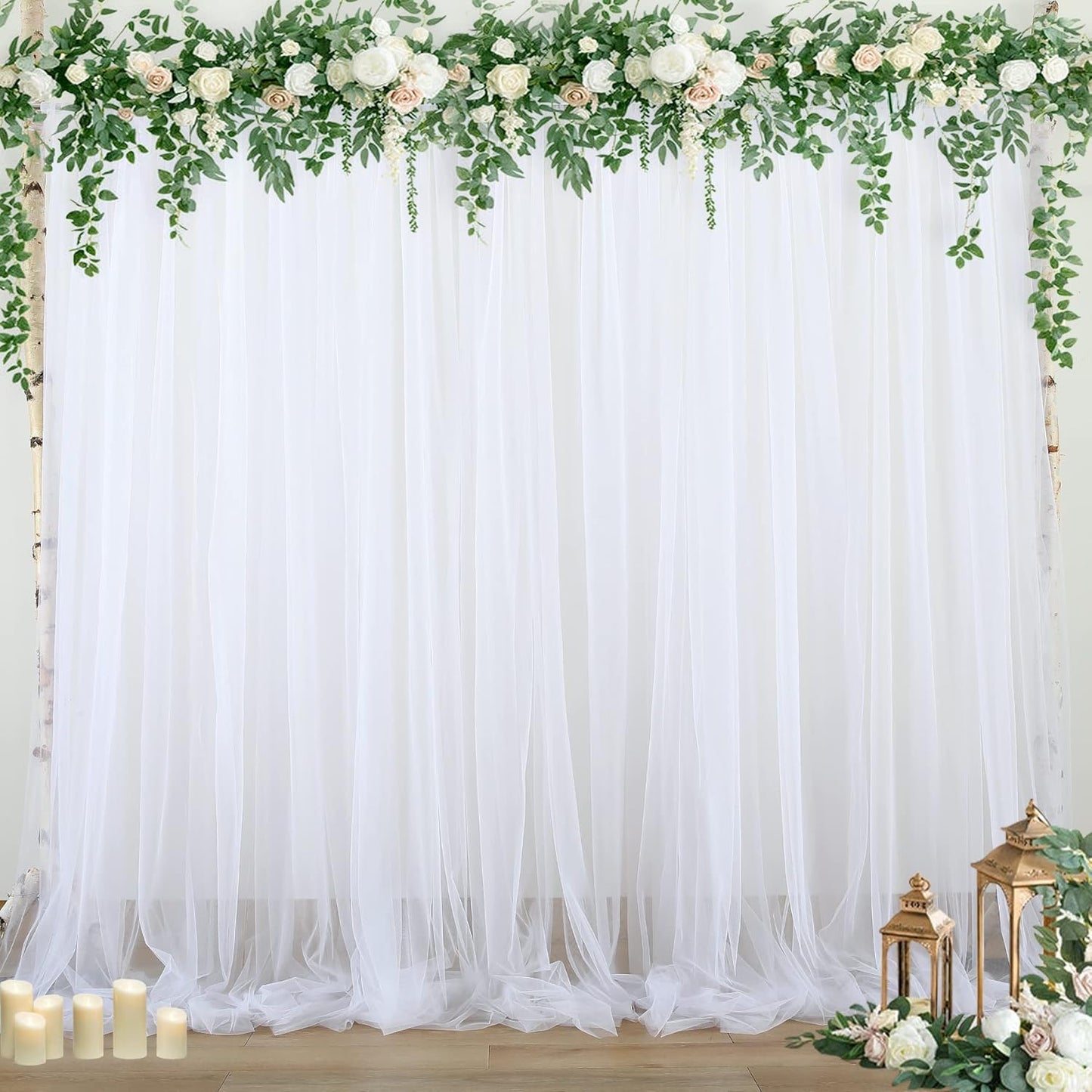 Sheer Backdrop Curtains White Tulle Backdrop Curtain for Parties Wedding White Backdrop Curtain for Birthday Party Baby Shower Photos Background Drape 30ft x 10ft(5ft x 10ft, 6 Panels)