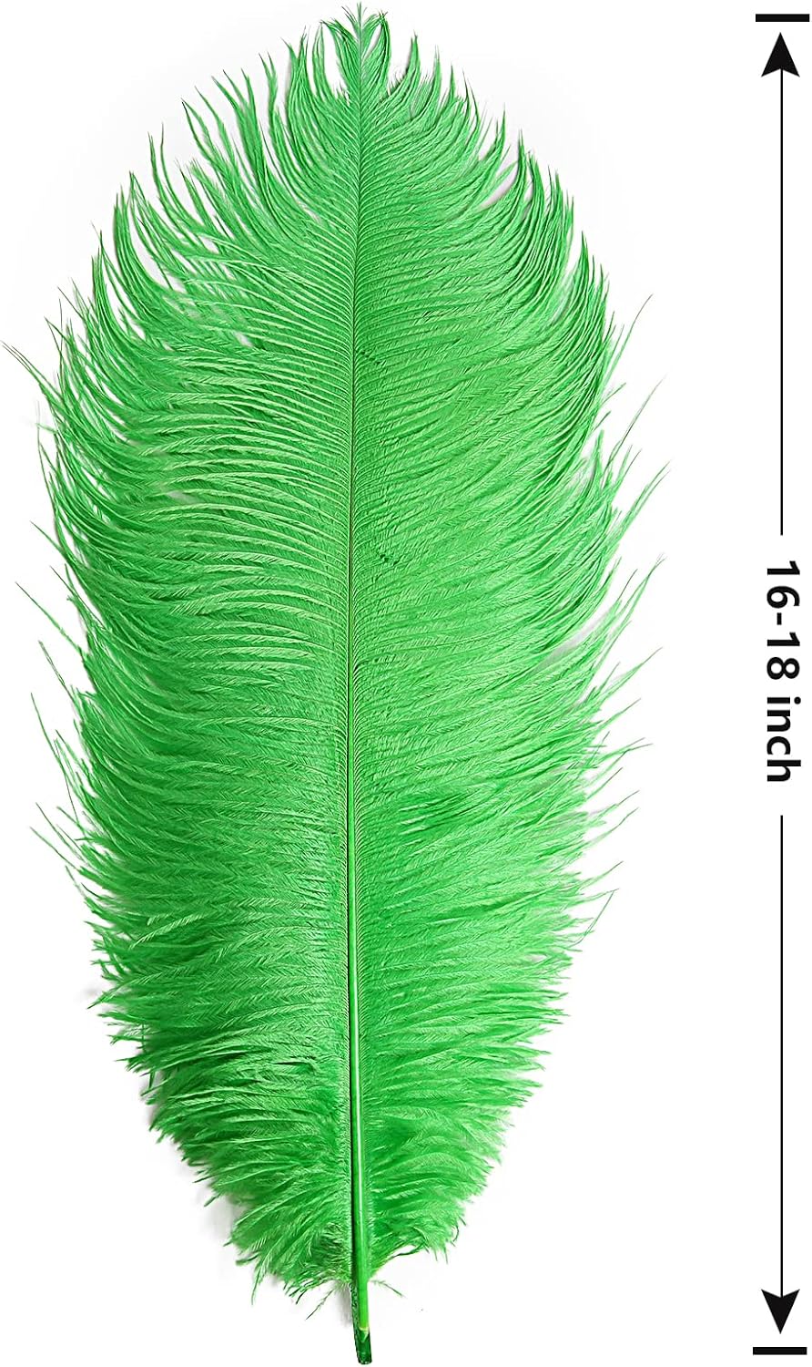 THARAHT Green Ostrich Feathers 12pcs Large Natural Bulk 16-18Inch 40cm-45cm for Wedding Party Centerpieces Mardi Gras and Home Decoration Feathers