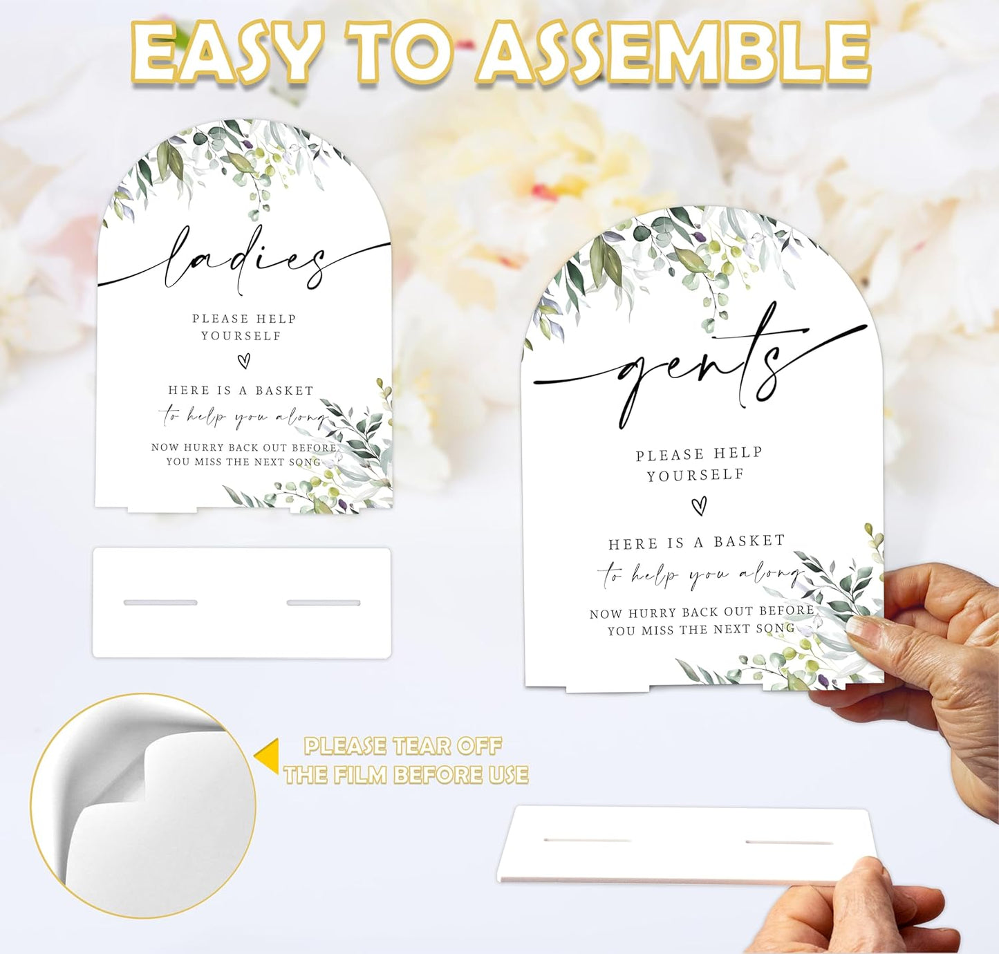 2 Pcs Greenery Wedding Bathroom Ladies & Gents Signs, 6 x 8 Inch White Arch Acrylic Wedding Sign with Holder, Wedding Sign for Ceremony and Reception, Wedding Decoration, Wedding Supplies - LY32