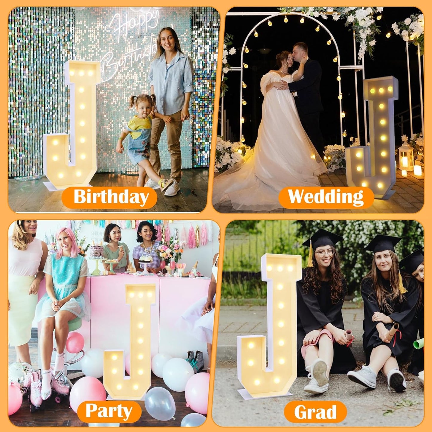 4ft Marquee for Letters J, Large Light up Letters, Multifunctional Large Marquee for Letters 4 Feet Tall for Party Decorations, Letter Balloons, Wedding Decor, Proposal Decorations (Letters J)