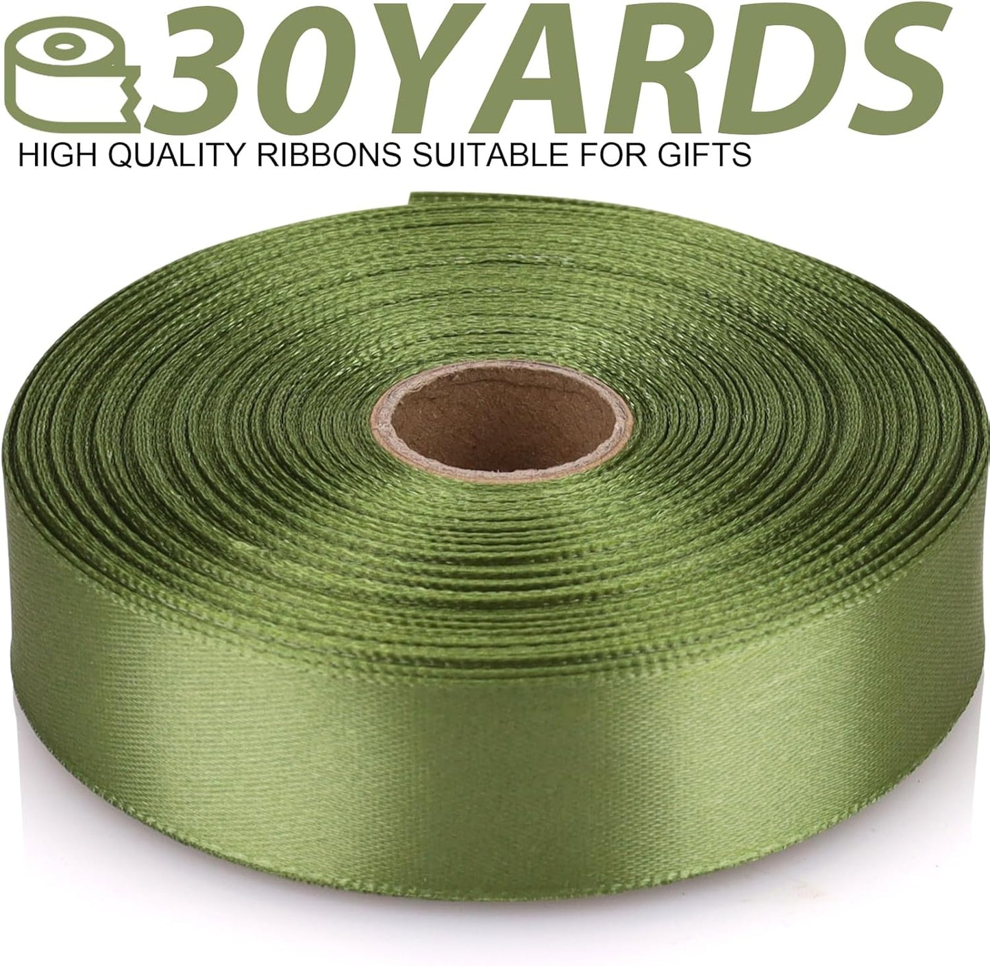 Olive Green Satin Craft Ribbon - 7/8 Inch, 30 Yards - Single Face Polyester for Handmade Roses, Gift Wrapping, Wedding & Party Decoration