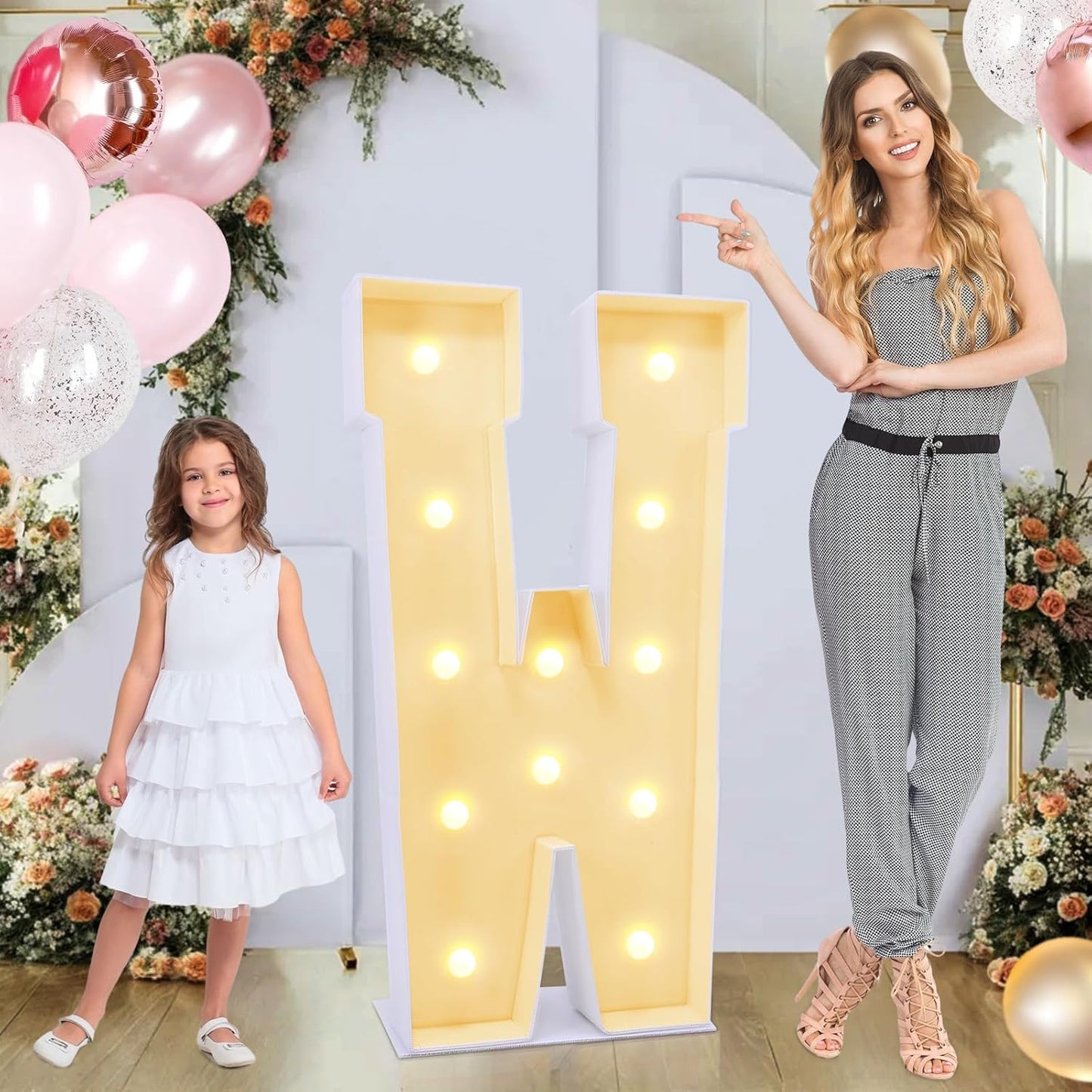 4ft Marquee for Letters W, Large Light up Letters, Multifunctional Large Marquee for Letters 4 Feet Tall for Party Decorations, Letter Balloons, Wedding Decor, Proposal Decorations (Letters W)