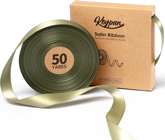 Sage Green Satin Ribbon 7/8 Inch x 50 Yards Double-Faced Ribbons for Gift Wrapping Crafts Flower Bouquet Wedding Paper Bows Invitations