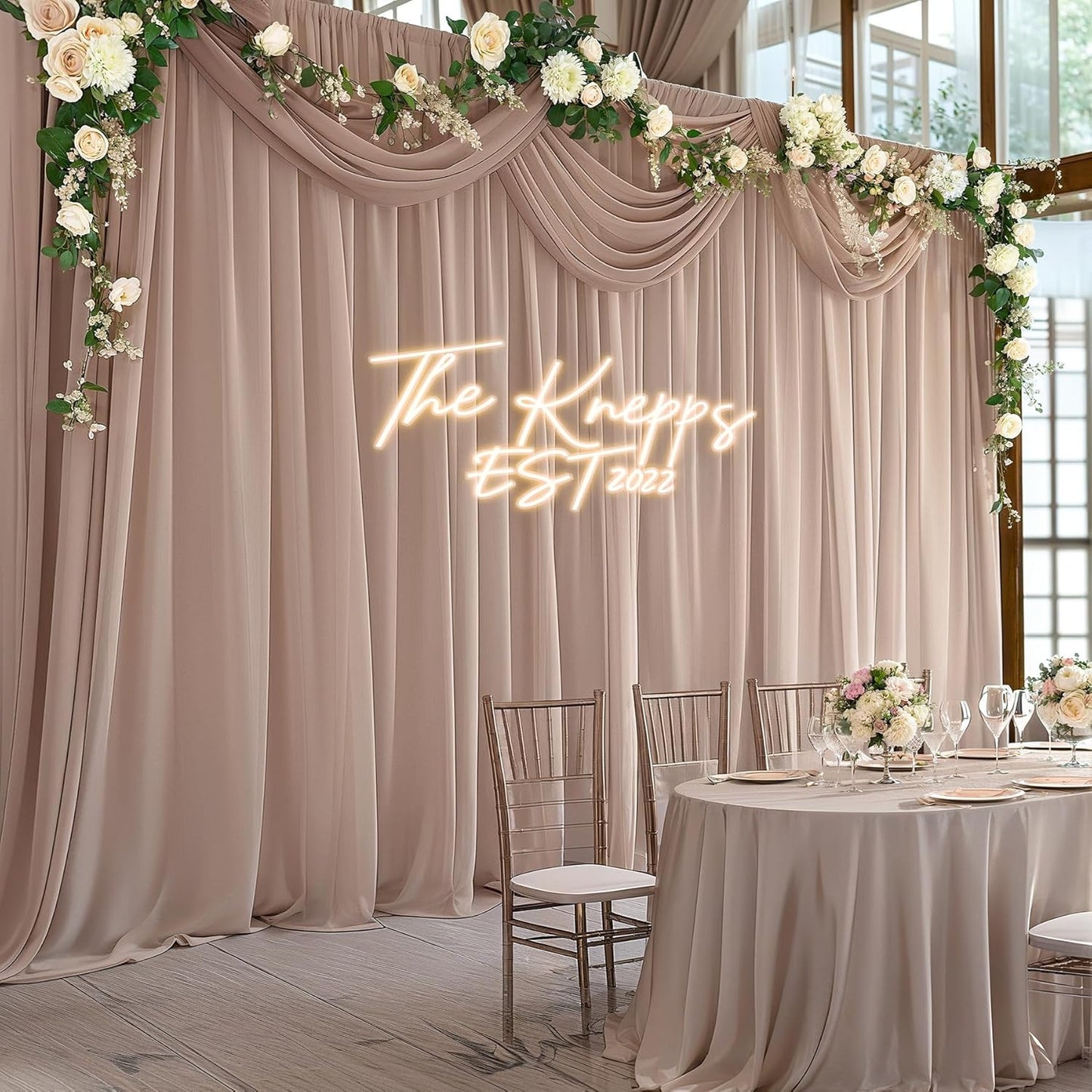 10ft x 10ft Taupe Backdrop Curtain Drapes, Wrinkle-Free Sheer Chiffon Fabric Photo Backdrop Panels for Wedding Arch Party Ceremony Stage Photo Backgrounds
