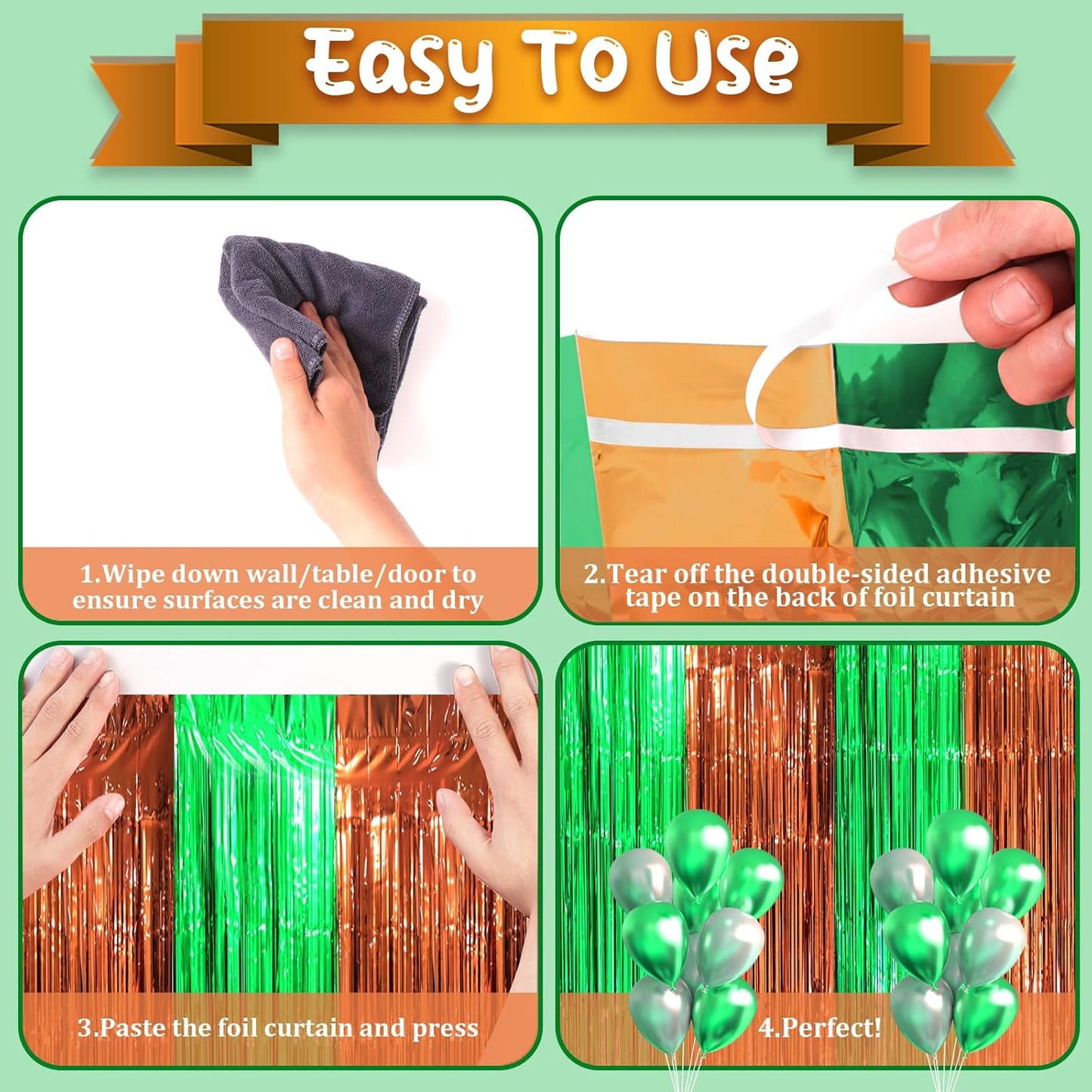2 Pack Green and Brown Foil Fringe Backdrop Curtains, Tinsel Streamers Party Decorations, Fringe Backdrop, Door Shimmer for Super Bowl or Birthday Party