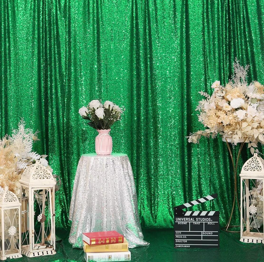Eternal Beauty Green Sequin Backdrop, 10x10 Ft Glitter Background Curtains for Christmas Shimmer Photography Party Wedding Birthday Back Drop Decor