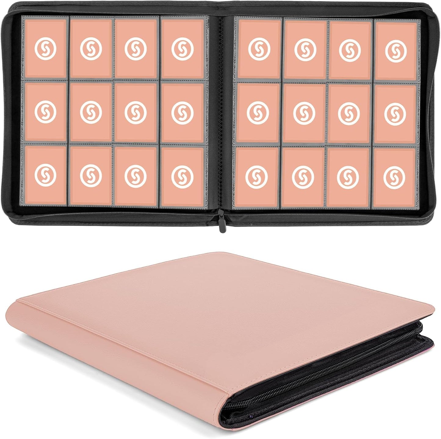 SMYV 12 Pocket Trading Card Binder, Premium PU Cover Card Binder for 720 Cards, Ringless Side Loading Card Collection Album Folders for MTG, TCG, Game Cards & Sports Cards (Pink)