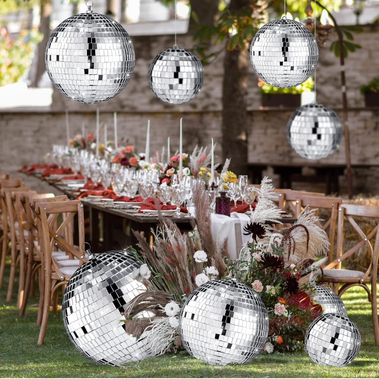 4 pack Large Disco Ball Silver Hanging Disco Balls Reflective Mirror Ball Ornament for Party Holiday Wedding Dance and Music Festivals Decor Club Stage Props (12 Inch, 8 Inch, 6 Inch, 4 Inch)