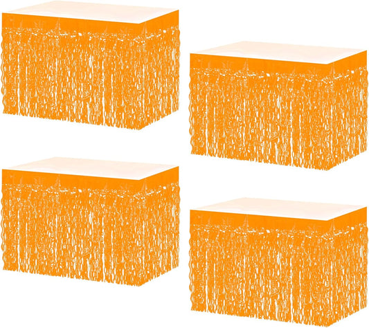 4P Wavy Metallic Tinsel Foil Fringe Table Skirts for Rectangle Tables Backdrop Garland Curtains for Parade Floats Wedding Birthday Parties Decoration Graduation 2025 Christmas (Makaron Orange)