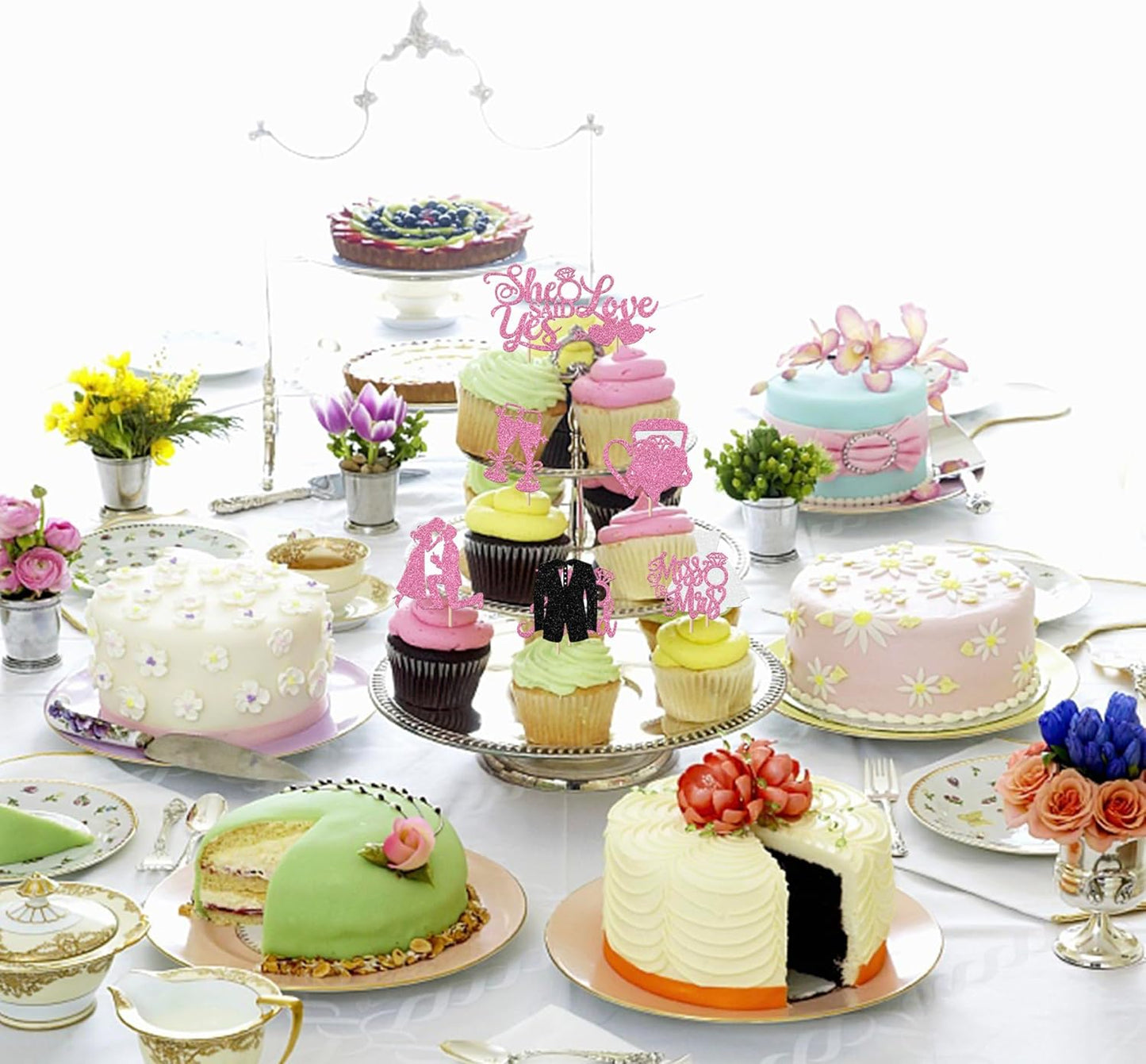 30 Pack Bride to be Cupcake Toppers Glitter Diamond Ring Love I Do Cupcake Picks Miss to Mrs He Asked She Said Yes Bridal Shower Wedding Engagement Bachelorette Cake Decorations Party Purple