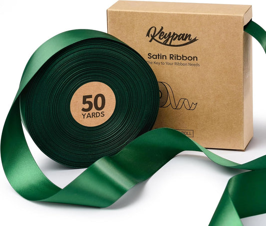 Forest Green Satin Ribbon 1-1/2 Inch x 50 Yards Double-Faced Ribbons for Christmas Gift Wrapping Crafts Flower Bouquet Wedding Paper Bows Invitations