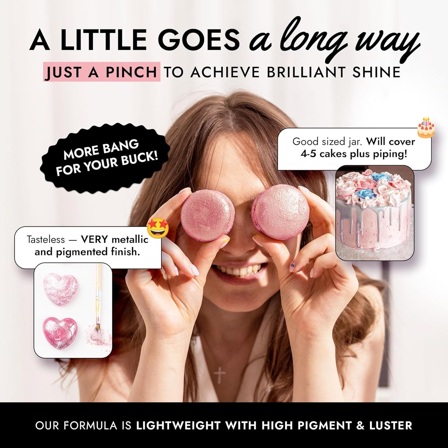 MONÉGASQUE Pink Edible Glitter for Drinks 7g – Edible Glitter for Cakes & Cocktails – Pink Luster Dust Sprinkles for Cupcakes – Halloween Cake Decorations Spray & Drink Shimmer Powder – Cake Toppers