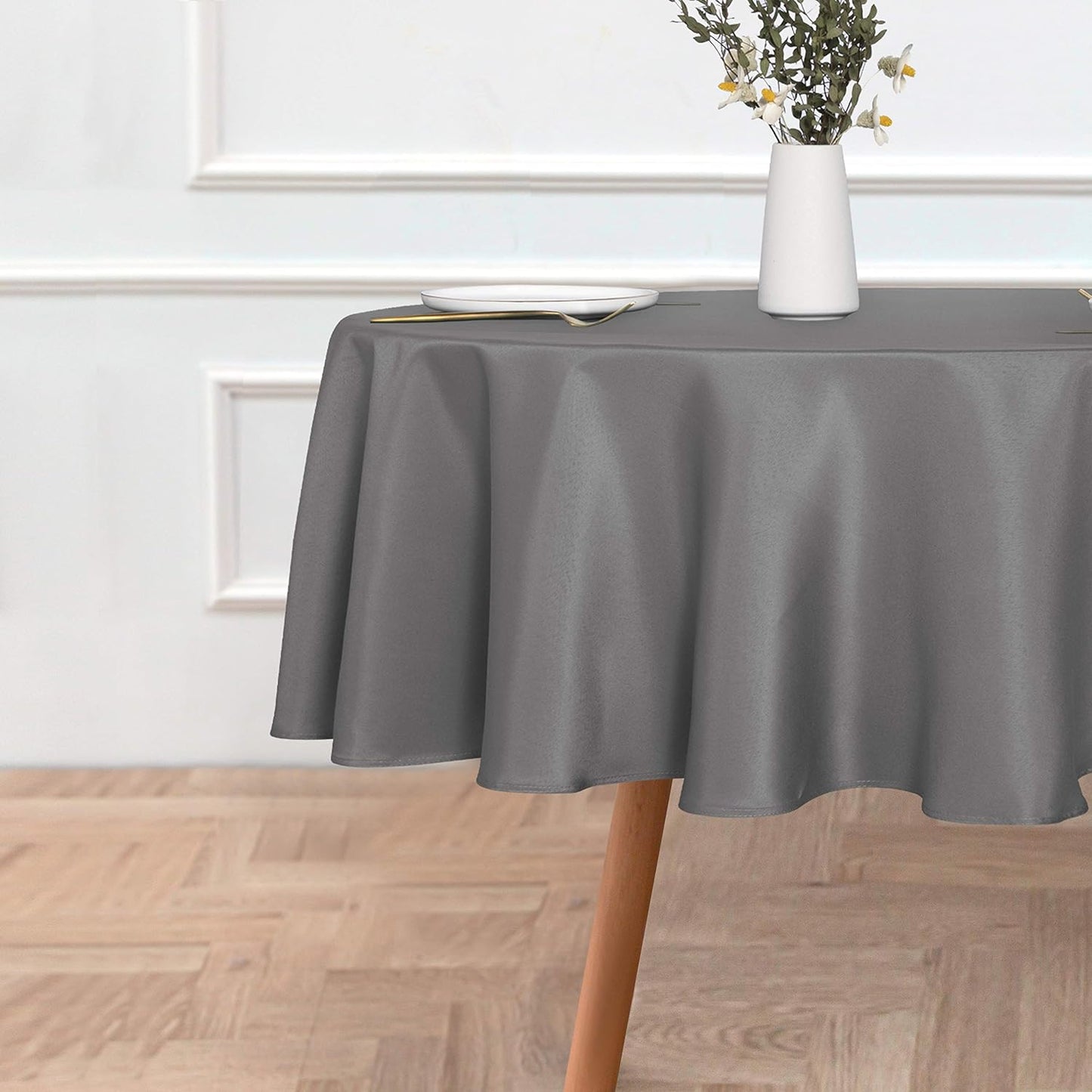 sancua Round Tablecloth - 80 Inch - Water Resistant Spill Proof Washable Polyester Table Cloth Decorative Fabric Table Cover for Dining Tables, Buffet Parties and Camping, Light Grey