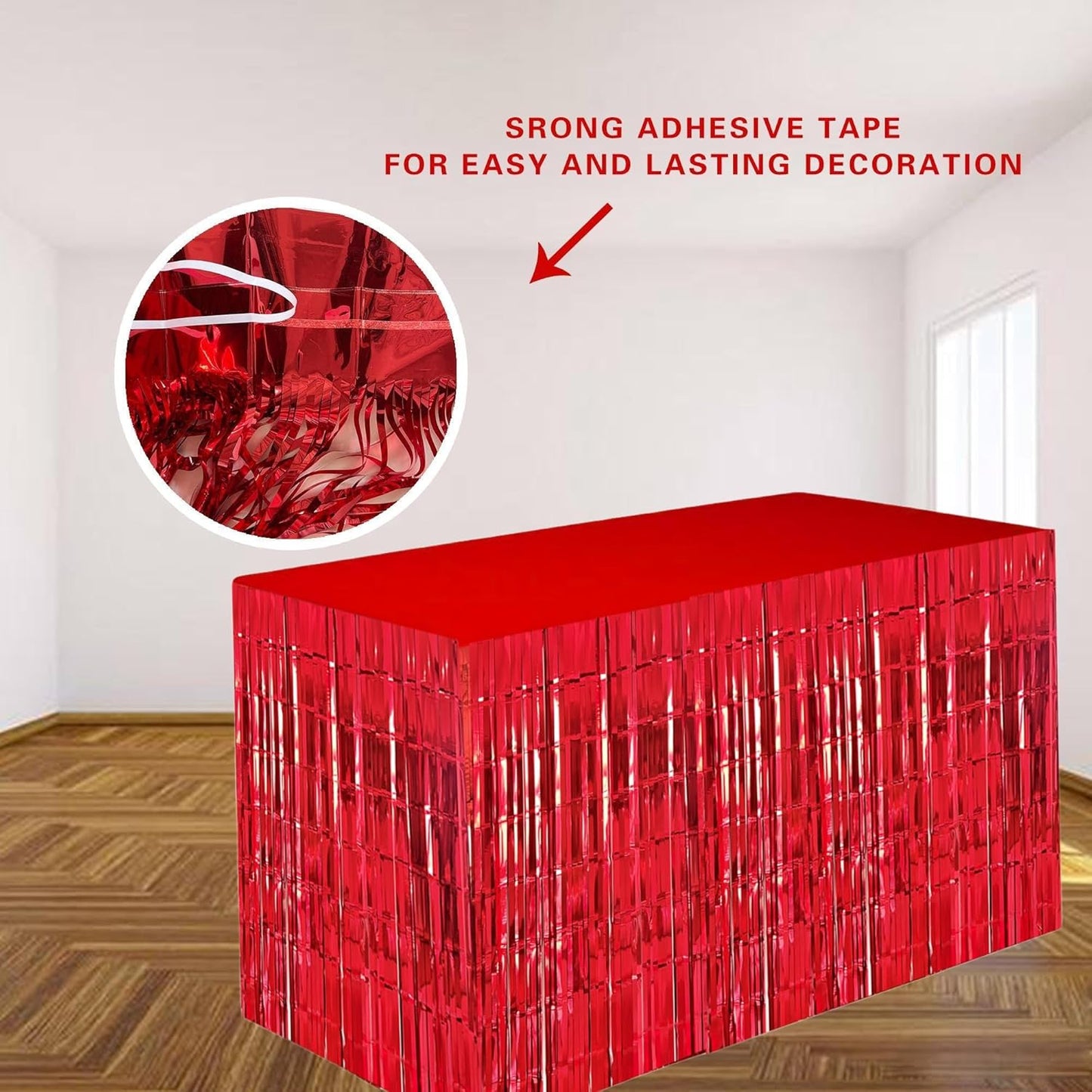 Red Streamers Party Decorations, 2 Packs Red Table Skirts Metallic Foil Fringe Tinsel for Birthday Graduation Valentine's Day Carnival Casino Wedding Float Parade Party Supplies - 29x108 Inch