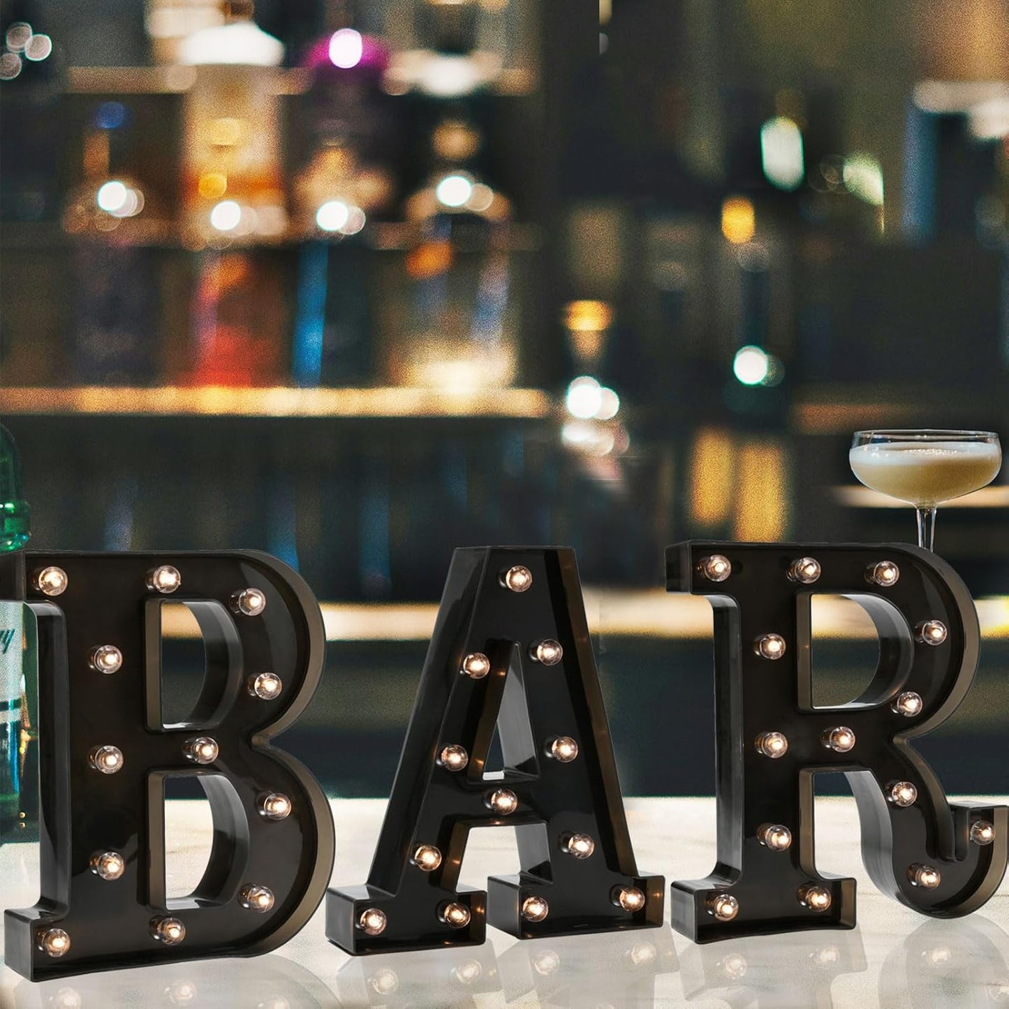 Black Bar Sign, Marquee Light Up Letters LED Marquee Number Lights Sign for Night Light Home Bar Christmas Lamp Birthday Party Wedding Decoration-BAR