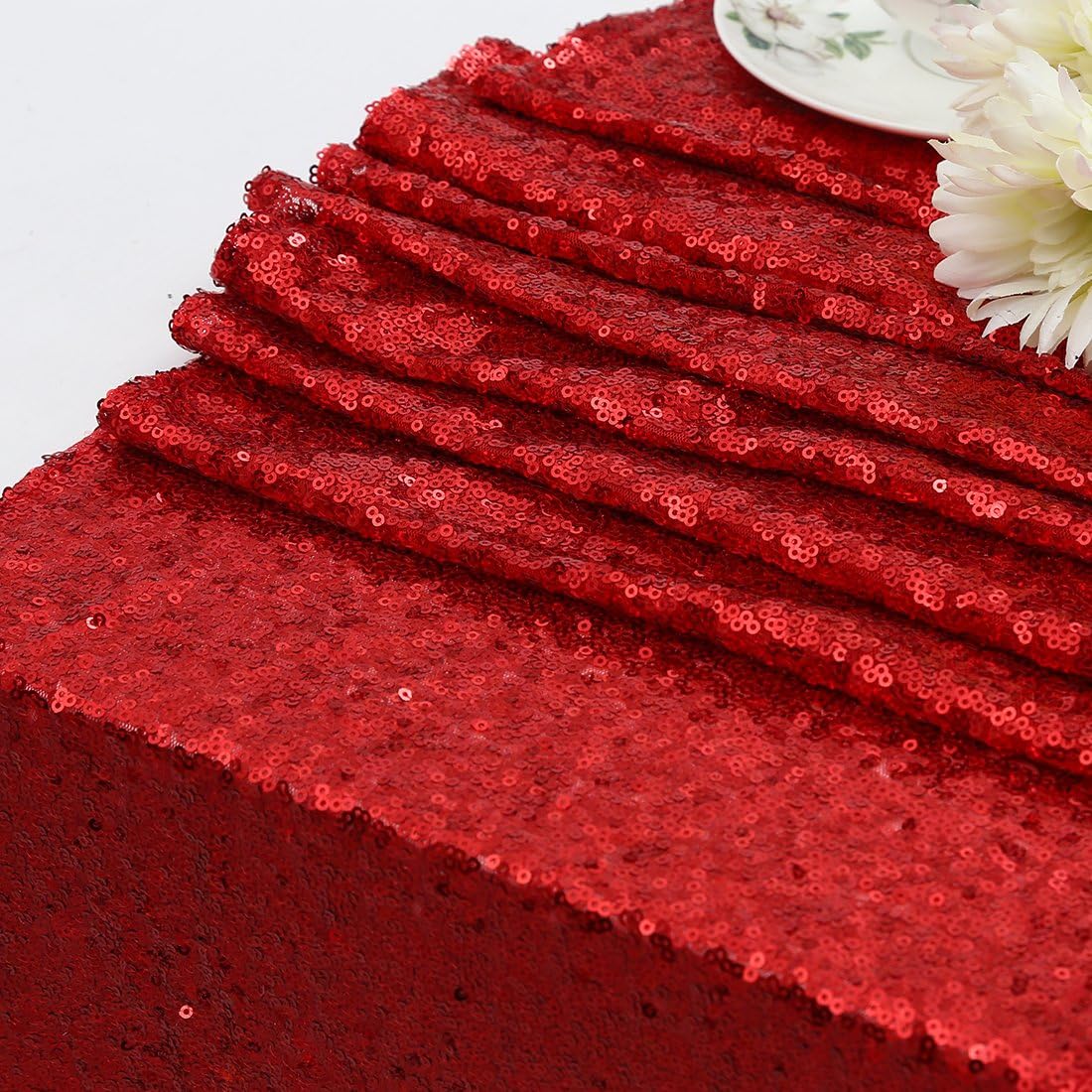 Poise3EHome Red Sequin Backdrop,7FT x 7FT Sequin Photography Backdrop Curtain for Party Decoration