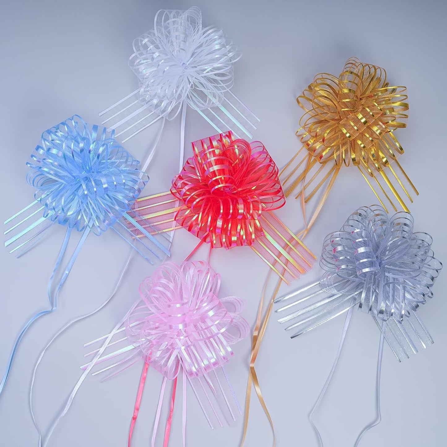 12 Pcs 6 Inch Large Organza Pull Bow Ribbon – Elegant Gift Bows for Wedding Decorations, Christmas Wrapping, Birthday Parties, Car Decor, Gift Baskets, and Valentine's Day Packaging(Golden)