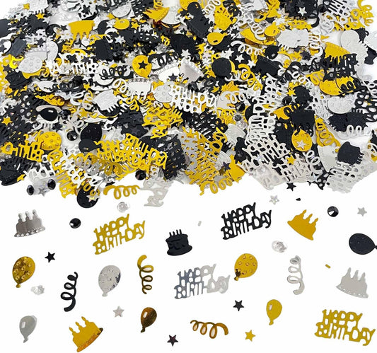 Black Gold Happy Birthday Confetti, Birthday Decorations Confetti Metallic Foil Table Scatter Decorations for Birthday Party, Baby Shower Decor for Boys Men, DIY Arts and Crafting
