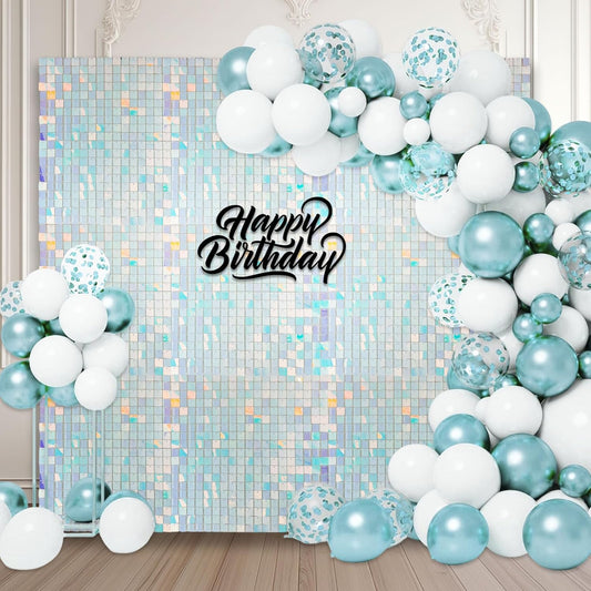 12PCS Colorful Blue Shimmer Wall Backdrop, Square Sequin Photo Backdrops Panel, Glitter Wall Background for Birthdays, Weddings, Engagements, Baby Showers, Disco Bachelorette Party Decor (3FTx4FT)