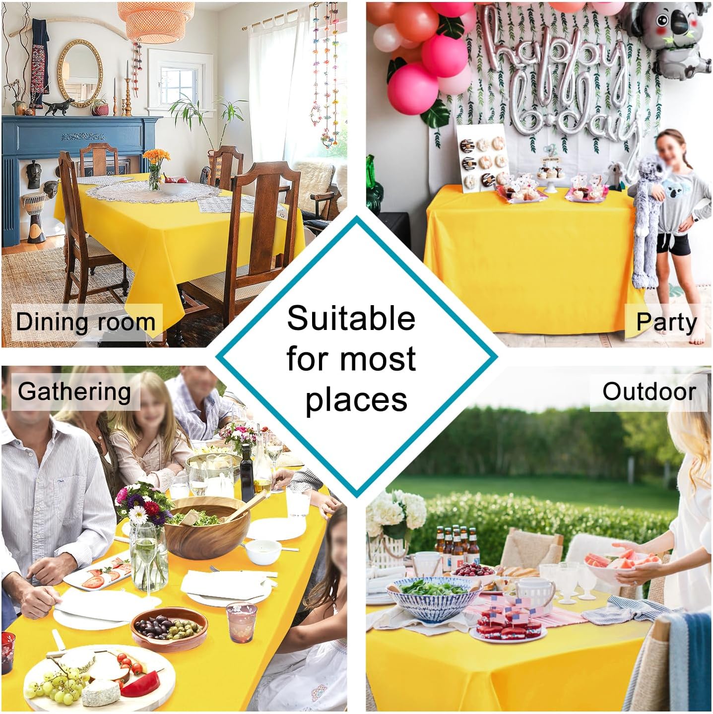 Hiasan Yellow Tablecloth for Rectangle Tables - Waterproof and Spillproof Washable Fabric Table Cloth for Dining Room Kitchen Party, 52 x 70 Inch