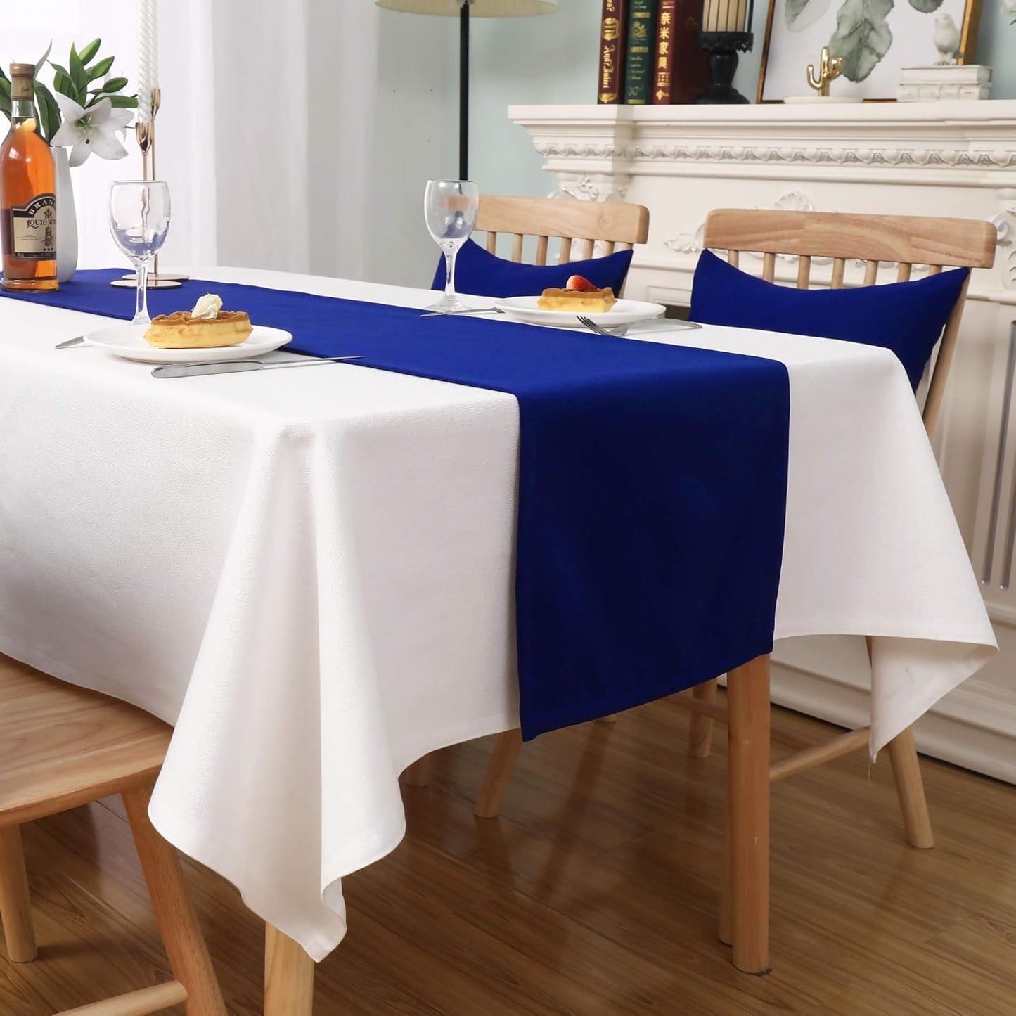 DUALIFE Royal Blue Table Runner 72 Inch Long Coublt Blue Color Handcrafted Decorative Cloth for Wedding Party Birthday Graduations Hotel Restaurant Banquet Catering Services Event 1 Panel