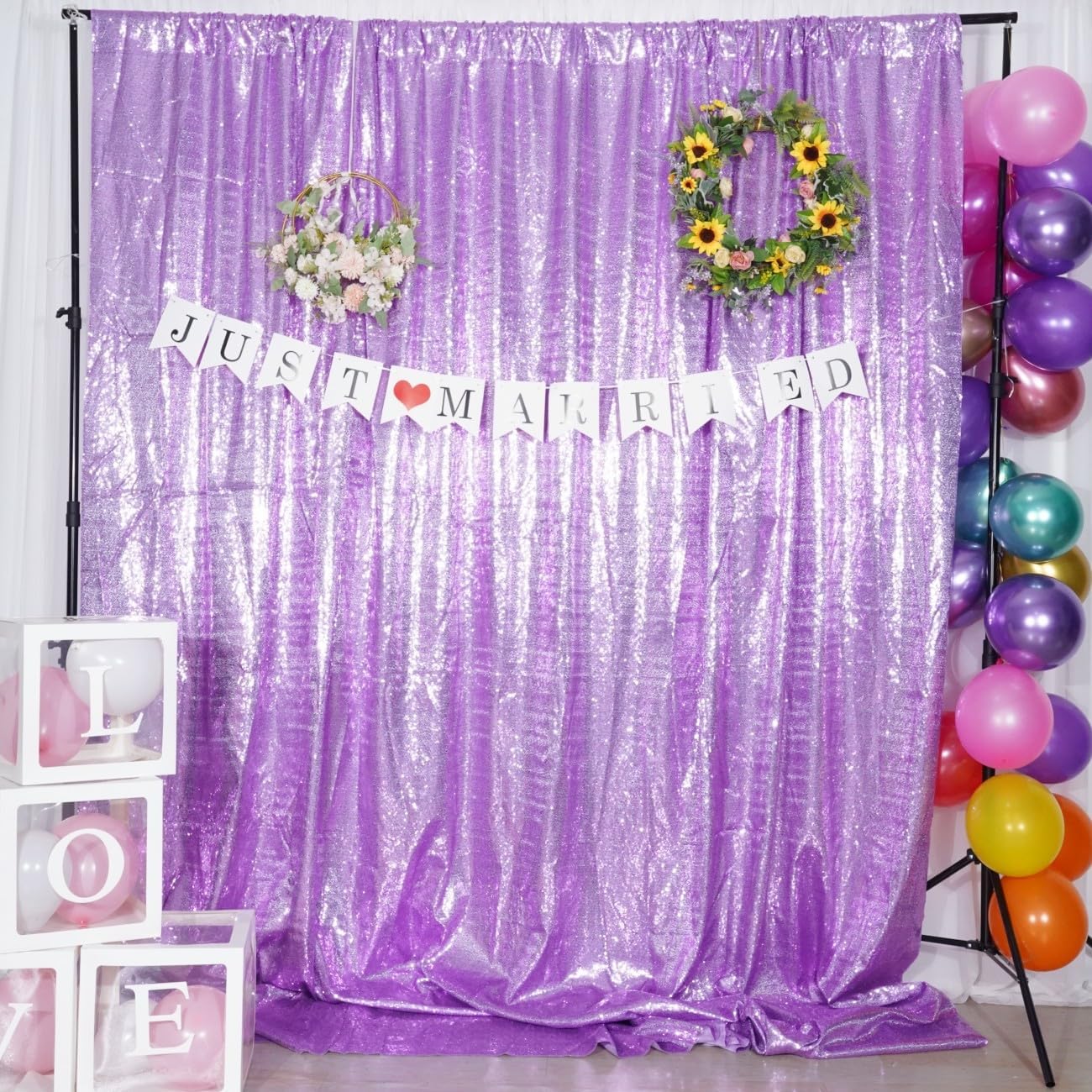 Poise3EHome 10Ft x 10Ft Lavender Sequin Backdrop, Glitter Thick Satin Sequin Background Drapes, Sparkly Opaque Photography Curtain Backdrop for Wedding Party Holiday Festival Decor