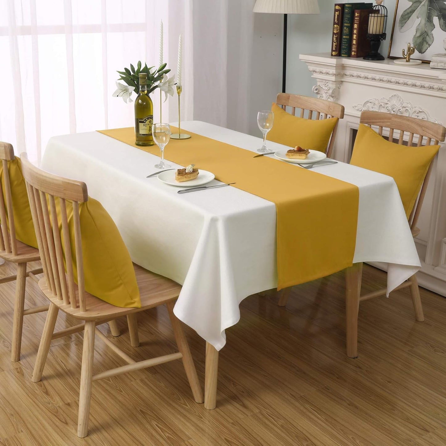 DUALIFE Table Runner Yellow 14 x 72 Inches Long Vivid Fall Yellow Table Runner for Wedding Family Dinner Outdoor Picnics Table Handmade Table Runners 14" x 72" 2 Pieces