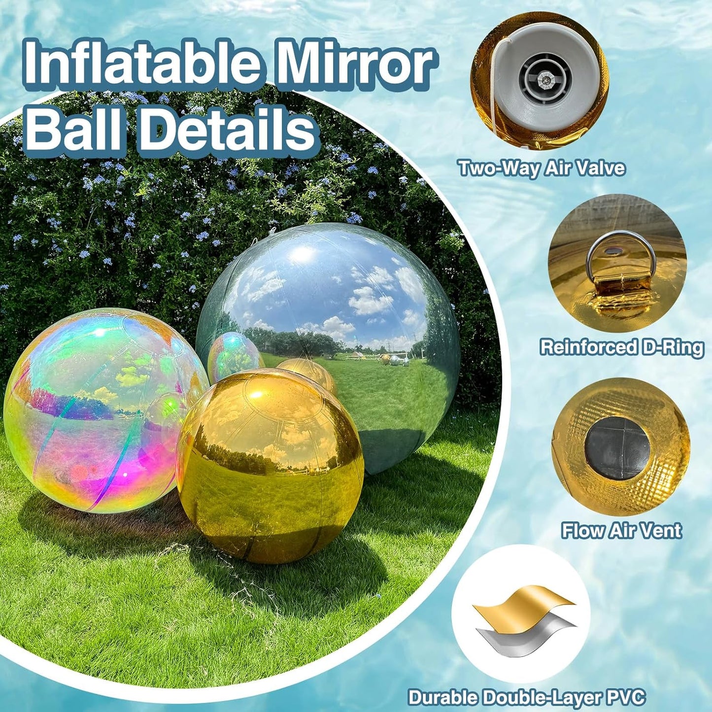 Inflatable Mirror Ball, Silver Big Shinny Balls Reusable Large PVC Disco Ball Balloon for Large Event Decoration, Party, Wedding Decor, Concerts, Stage (1 Pcs, 1.5m/59in Without Air Pump)
