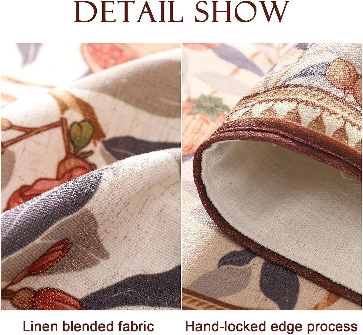 patdrea Designer Vintage SaddleBrown Linen Table Runner 71 Inch Long, Pomegranates Pattern Table Mat, Decoration for Kitchen Dining Table Coffee Table Shelf Cabinet Banquet Christmas ,12"*71"