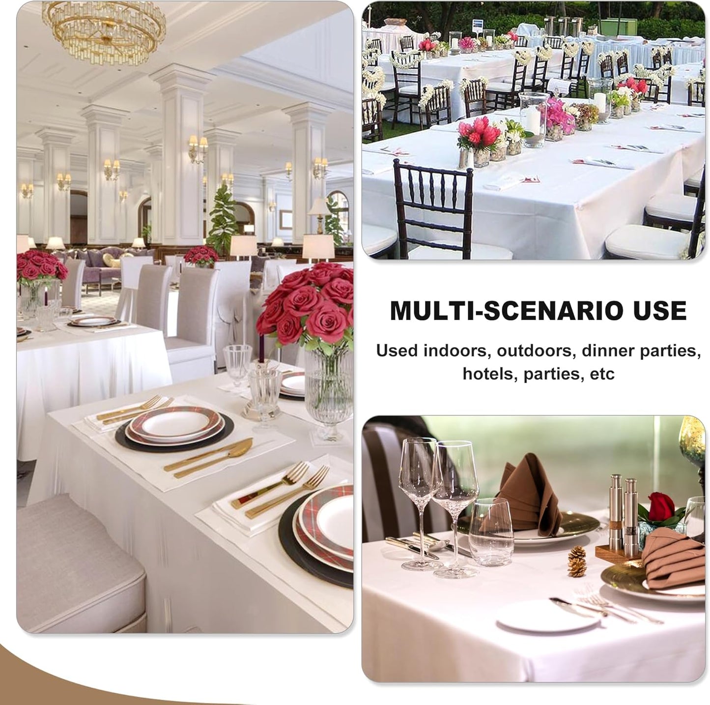 Fitable Elegant Rectangle Table Clothes, 6 Pack - 90 x 132 Inch, Ivory - Reusable and Washable Tablecloths, Polyester Fabric Table Covers for Wedding, Party, Banquet, Formal Events