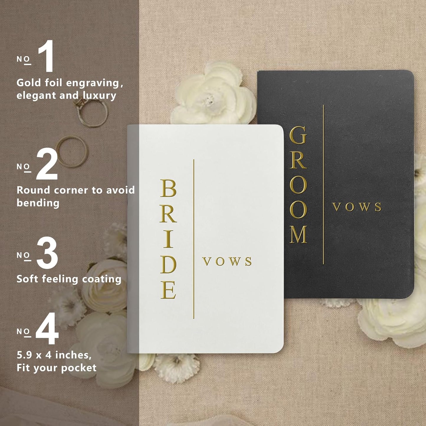 Vow Books His and Hers Wedding Vow Books Bride and Groom with Soft Touch Gold Foil Engraving Wedding Essentials(TR-GB-Black)