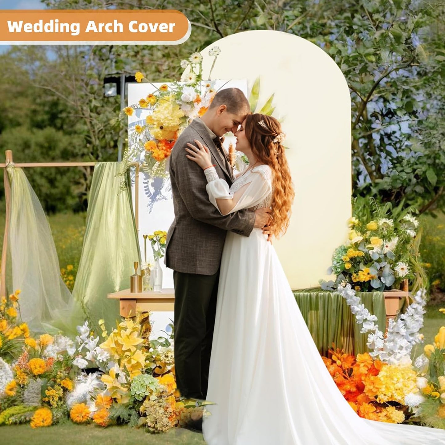 HEMMOTOP 7.2 ft Light Beige Arch Backdrop Cover (No Arch Stand), Ivory Spandex Arch Covers Stretchy Backdrop for Balloon, Wedding, Birthday Party, Baby Shower, Banquet Arch Decoratio