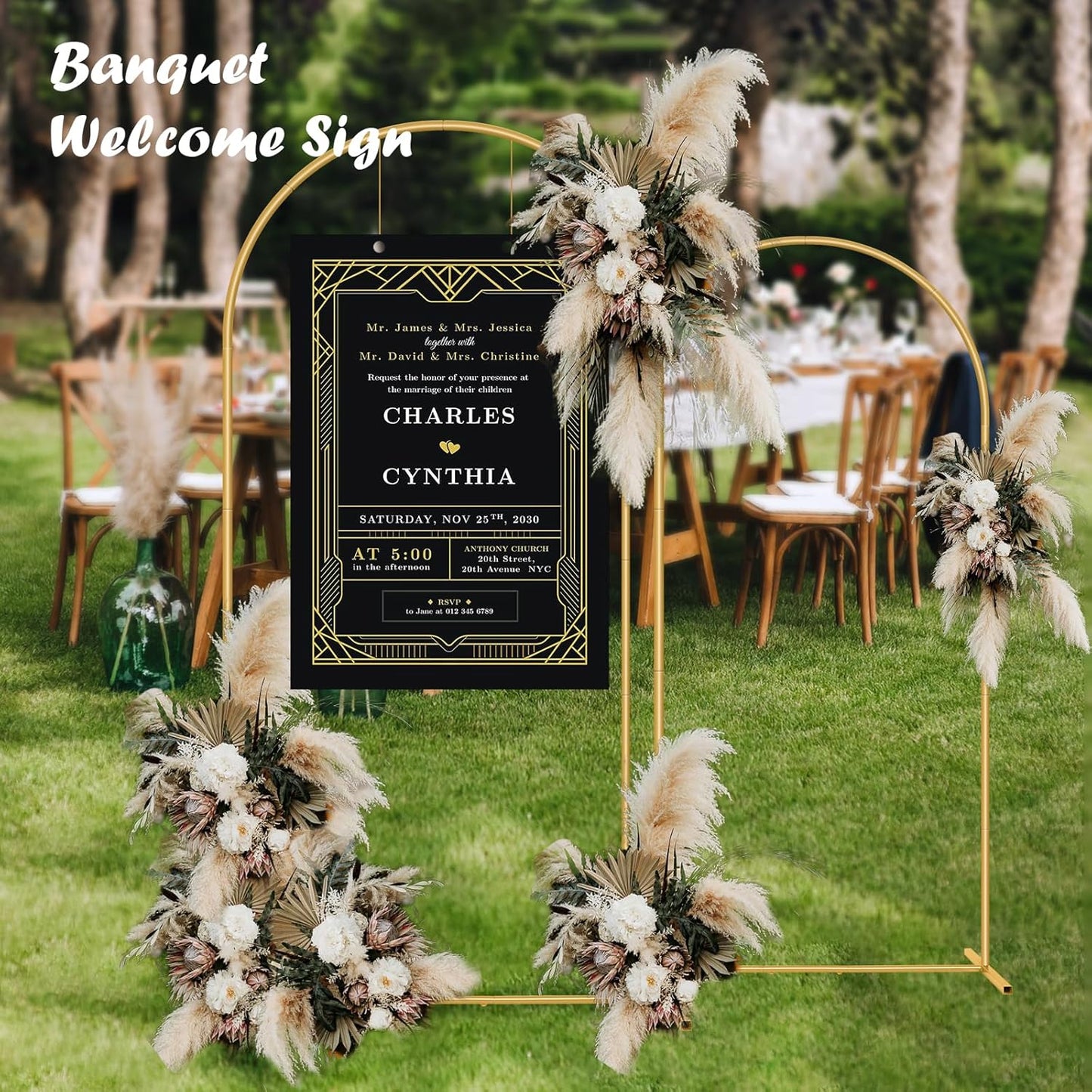 Metal Arch Backdrop Stand 7.2FT+6FT Wedding Arch Backdrop Stand Set of 2 Gold Arch Backdrop Stand for Party Wedding Ceremony Baby Shower Birthday Floral Balloon Decration