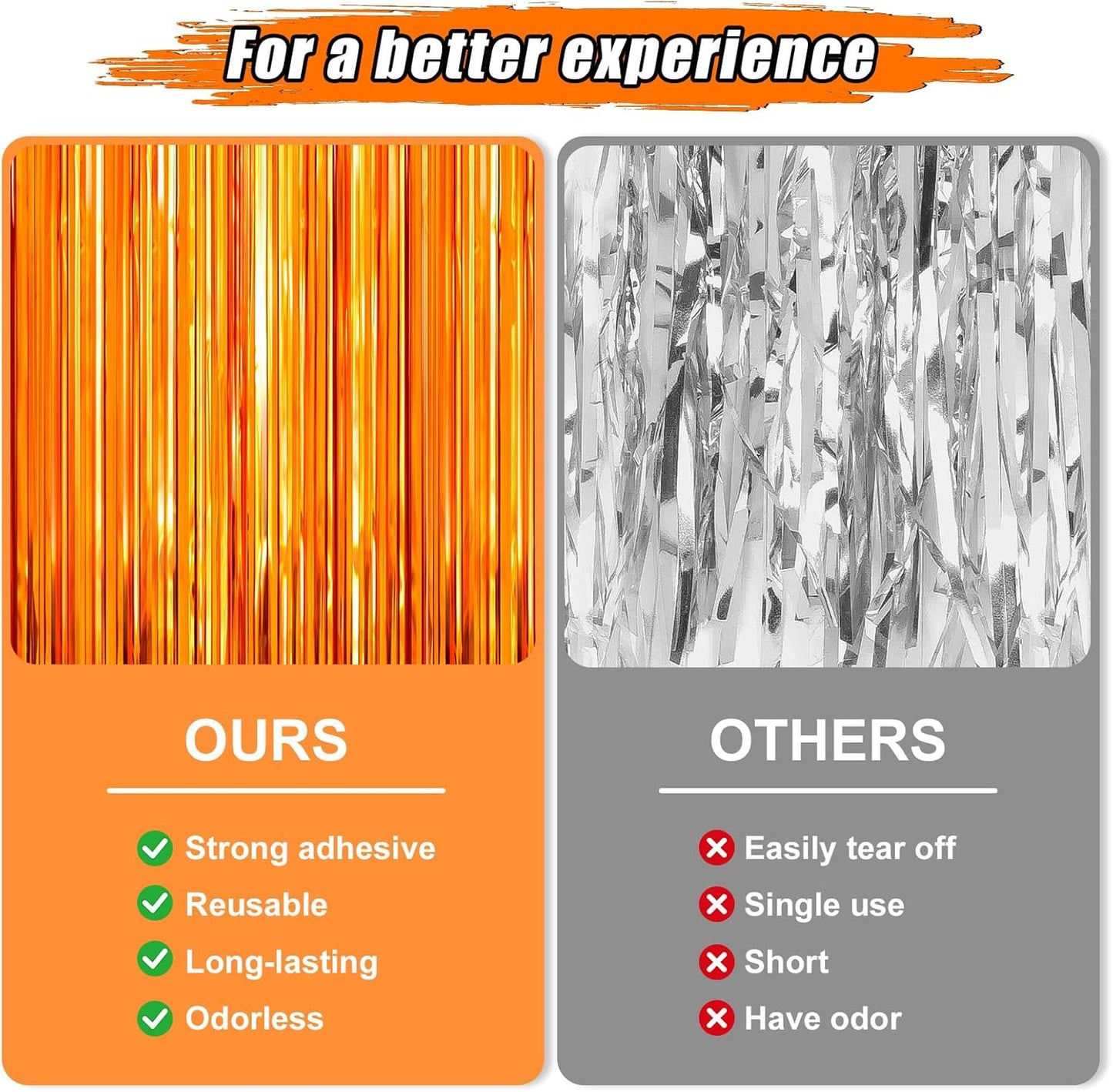 Crosize 3 Pack 3.3 x 9.9 ft Orange Foil Fringe Glitter Curtains Party Decorations, Tinsel Backdrop for Parties, Door Streamers for Birthday, Photo Booth Backdrops, Party Decor