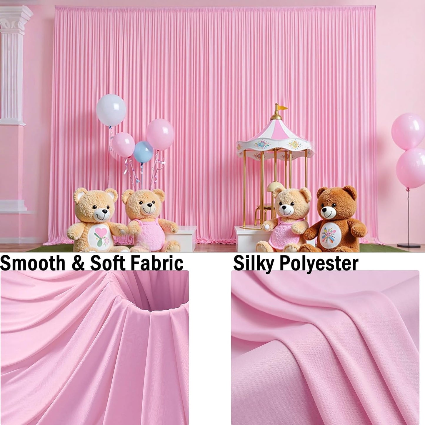 Wrinkle Free Pink Backdrop Curtain for Parties Background, Silky Photo Curtains Backdrop Drapes 2 Panels Back Drop Cloth for Wedding Birthday Photography Baby Shower Decor,10ftx10ft