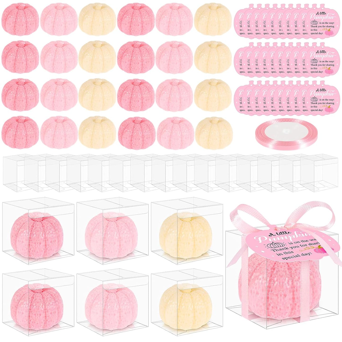 30 Set Pumpkin Soap Baby Shower Favors, Pink Mini Pumpkin Soap Baby Shower Decoration with Thank You Cards and Boxes Guest Gifts for Fall Thanksgiving Gender Reveal Wedding Autumn Party Supplies, Pink