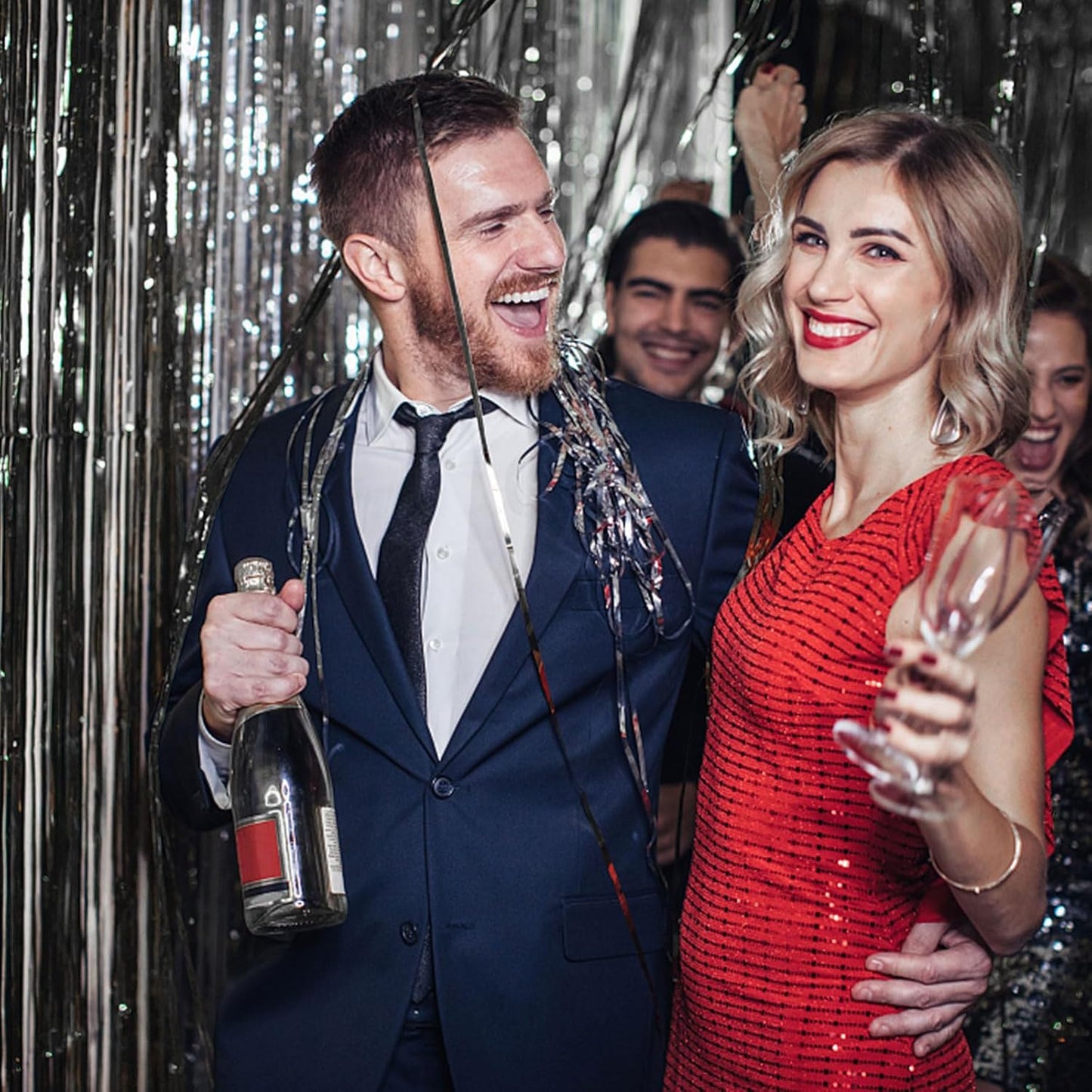 5 Pack Foil Curtain Backdrop Black Metallic Tinsel Foil Fringe Curtains Photo Booth Props for Birthday Wedding Engagement Baby Shower Bachelorette Christmas Holiday Celebration Party Decorations