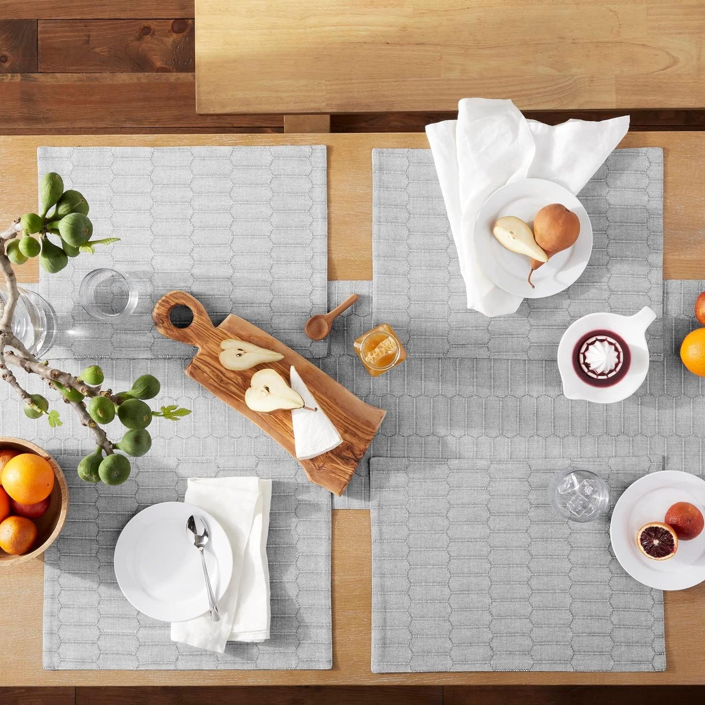 Martha Stewart Honeycomb Modern Farmhouse Reversible Table Runner, Charcoal Grey, 15"x72"