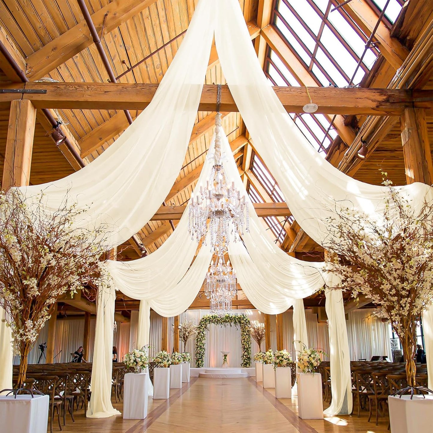 6 Panels Ivory Wedding Drapes, 5ftx20ft Cheesecloth Sheer Fabric Curtain Arch Draping Fabric for Wedding Party Ceremony Stage